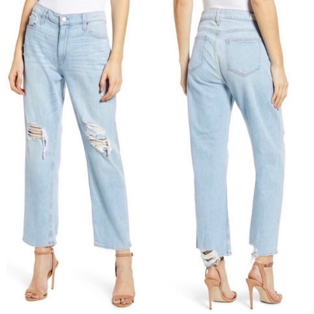 PAIGE Denim Noella Straight Raw Hem Jeans Doretta Destructed Wash Distressed